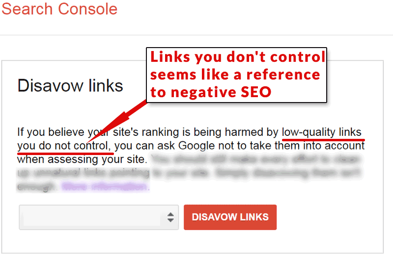 Screenshot of Google's disavow tool