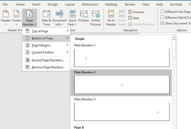 How to add Page X of Y in Footer using Word,,