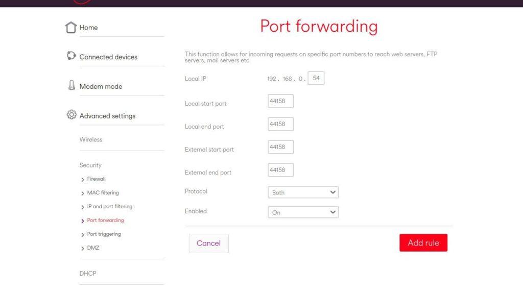 virgin port forward