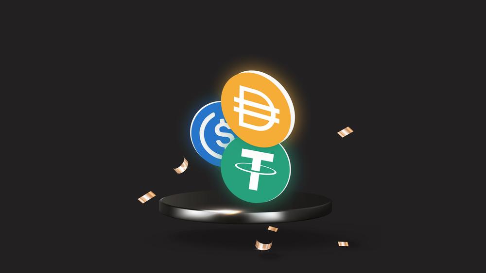 stablecoins,on,stage;,usdc,,dai,and,usdt,(tether),3d,illustration